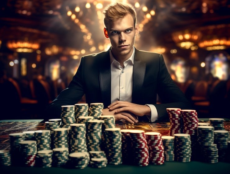 Antarmuka mobile prima 123 Casino Hold'em menampilkan kartu, taruhan, dan opsi chat dealer